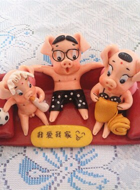 创意装饰小猪中式摆件男女工艺品家居情人节生日结婚礼品客厅圣诞