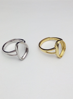 925银镀白金活口戒指空托