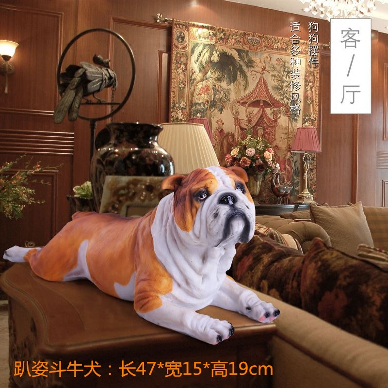 名犬斗牛犬仿真狗客厅电视柜酒柜树脂狗动物摆件现代家居摆设