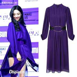 代购 同款 直发 宣美 开叉流苏高腰腰带飘逸连衣裙 michaa 韩国正品