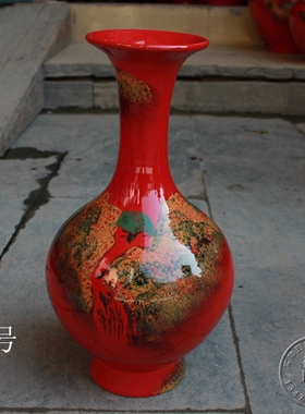 景德镇手绘红色古典风陶瓷花瓶
