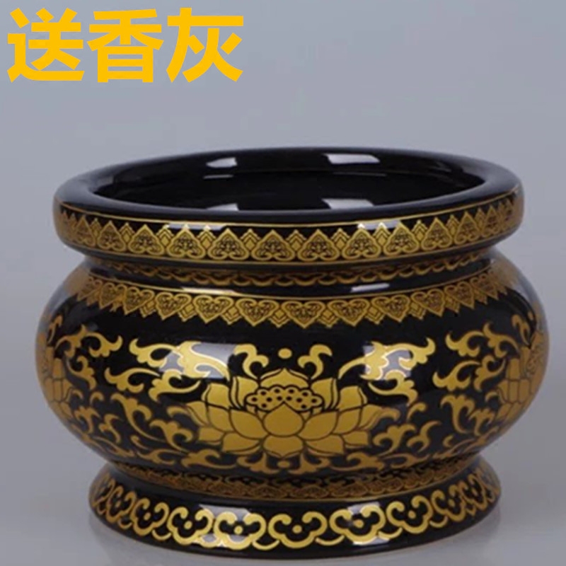 佛具用品插香香炉直销 祭祀黑莲花香炉陶瓷香炉 檀香炉熏香炉