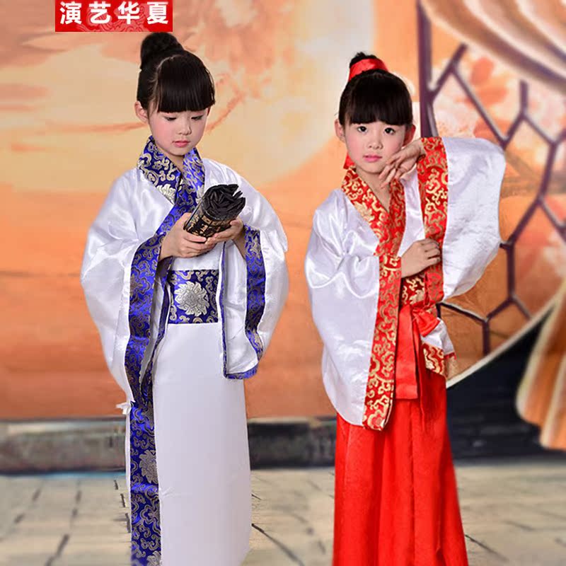 儿童古装汉服国学书童演出服男童女童春秋战国秦汉才子佳人表演服