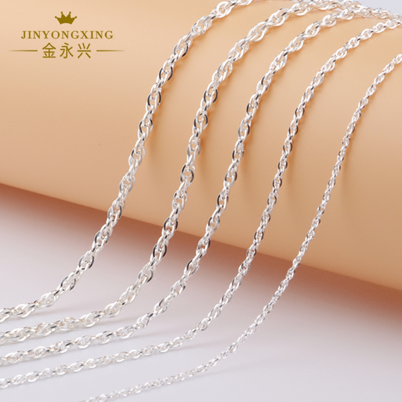 纯银四方水波项链女款时尚韩版百搭s990足银项链银饰品礼物送女友