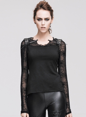 ╋魔叹╋ DEVIL FASHION 朋克PUNK哥特GOTHIC蜘蛛网拼接T恤 TT013