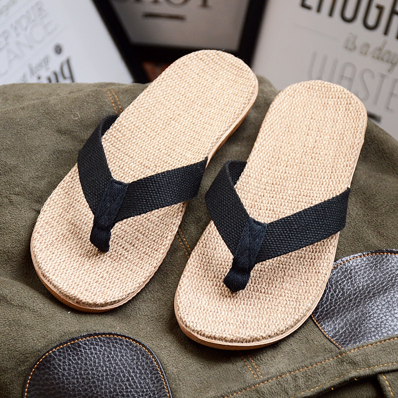 夏季新款亚麻拖鞋男士夏季人字拖鞋夹脚居家室外日系凉拖沙滩拖鞋