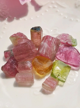 碧玺无注胶西瓜粉红金丝雀原石