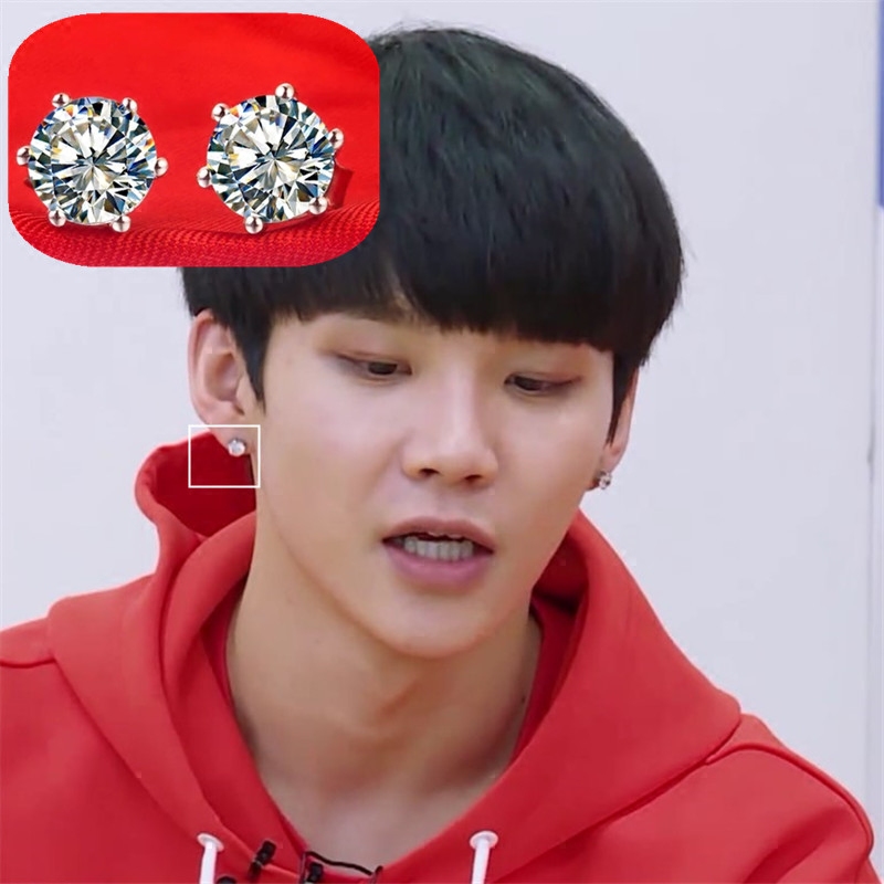 偶像练习生周彦辰同款耳钉S925纯银六爪镶钻锆石耳饰简约个性秀气