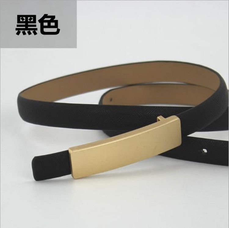 高端雾金色细腰带女长金扣真皮牛皮女士日韩潮配连衣裙时尚窄皮带