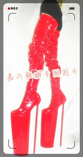 性感血红色漆皮亮皮摩天长统靴 高筒靴过膝女靴 X002