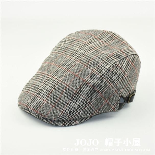 2018春夏新款鸭舌帽 格纹英伦范男帽子青中年格子贝雷帽中性女帽