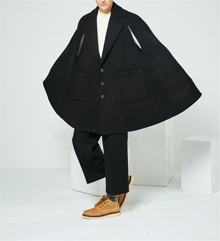 新款韩版秋冬潮男个性披风宽松青年斗篷中长款毛呢大衣呢子厚外套