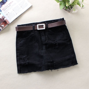 新款黑色牛仔短裤女秋冬牛仔裤裙破洞毛边开叉显瘦裙裤防走光