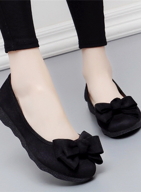 新款秋季老北京布鞋女豆豆鞋软底平底妈妈单鞋黑色工作鞋孕妇鞋