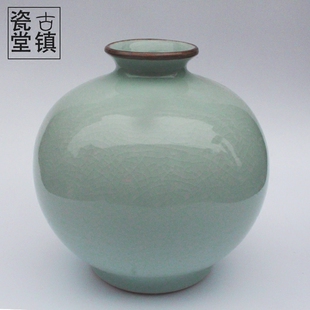 景德镇陶瓷器裂纹釉仿古官窑花瓶石榴瓶现代中式 饰台面摆件 客厅装