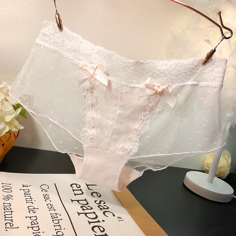 11-30新券日系甜美少女无痕蕾丝内裤性感纯棉裆中腰舒适平角裤女士学生底裤