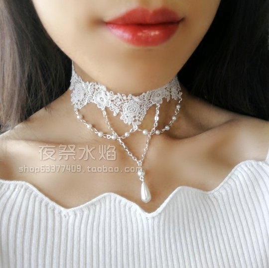 欧式唯美风串珠婚礼镂空蕾丝项链