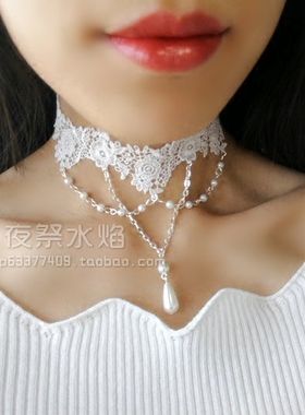 欧式唯美风串珠婚礼镂空蕾丝项链