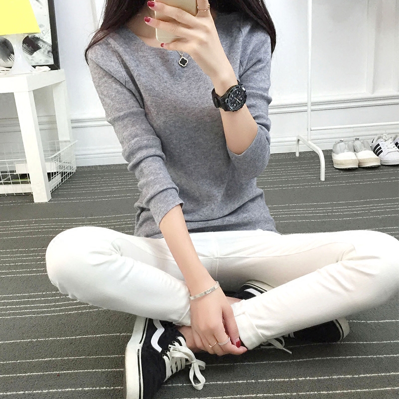The new short paragraph spring sweater coat women 's head sets of women' s word shirt collar shirt bottom long sleeve shirt