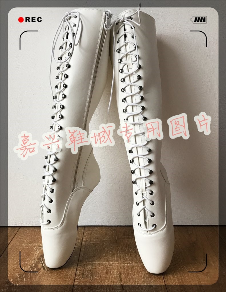 白色哑光PU仿羊皮芭蕾舞无跟靴 高筒靴女 BLZW003b