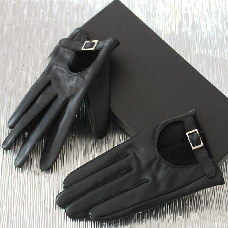 KOREAN VERSION OF WOMENS SHORT LEATHER GLOVES BACKLESS BUCKLE SHEEPSKIN GLOVES CATWALK GLOVES