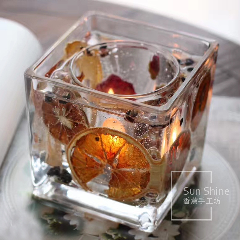 手工diy香薰蜡烛果冻蜡唯美自制方形圆形蜡杯玻璃杯酒杯空杯子