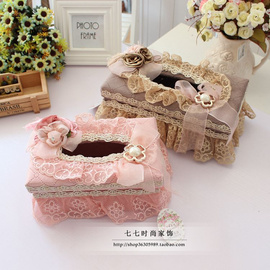 韩国创意布艺田园纸巾盒车用抽纸盒欧式蕾丝居家纸巾抽欧式纸抽盒
