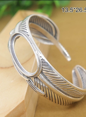 925纯银复古羽毛手镯蜜蜡琥珀
