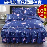 Phiên bản Hàn Quốc của chiếc váy cotton bốn mảnh mùa đông bằng vải bông nguyên chất phủ chăn dày 1,5m1,8 m - Trang bị tấm khăn trải giường spa