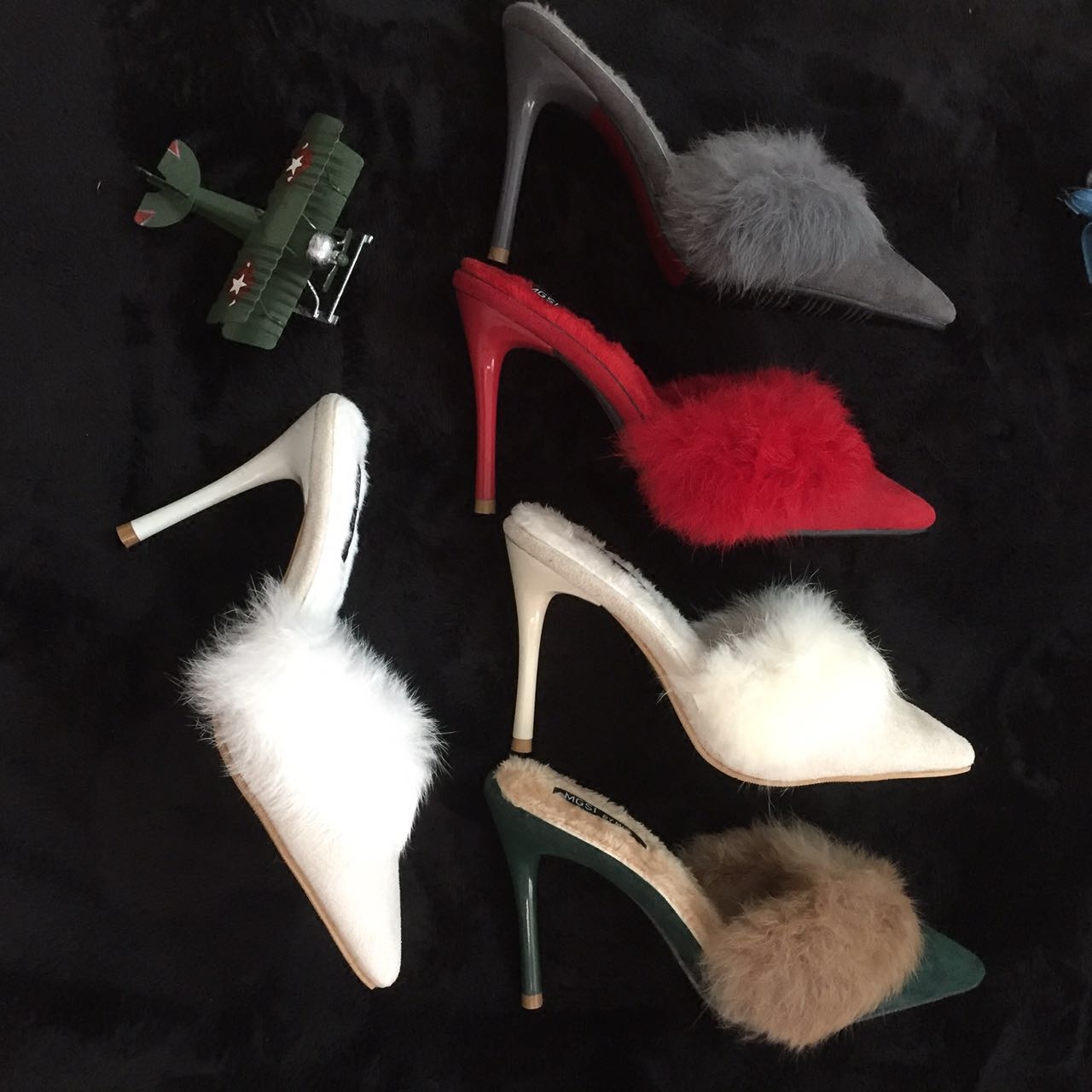 春季百搭超高跟包头性感毛毛拖鞋