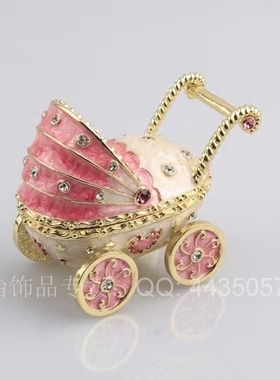 金属工艺品小婴儿车摆设品宝宝胎毛乳牙收藏盒存放摆件家居饰品