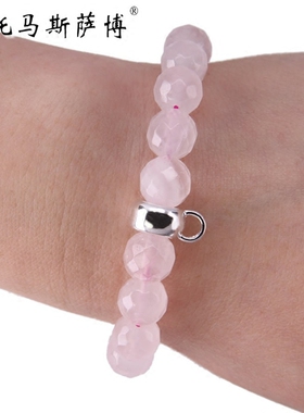 10mm钻面切割天然粉水晶弹性手链~托马斯萨博手串首饰品 bracelet