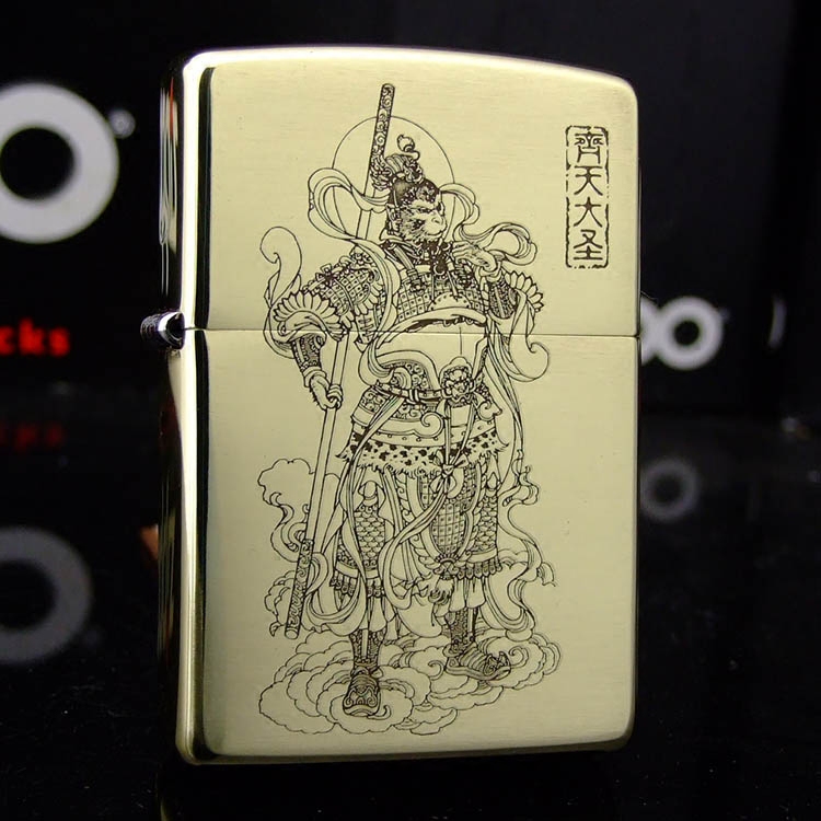 精雕刻蚀刻原装正品ZIPPO打火机纯铜拉丝西游记 美猴王孙悟空