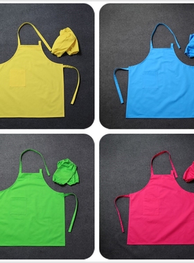 儿童围裙四色LOGO纯棉全棉罩衣韩版简约画画衣可调节定制印字包邮