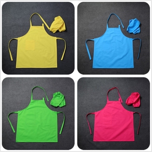 包邮 儿童围裙四色LOGO纯棉全棉罩衣韩版 简约画画衣可调节定制印字