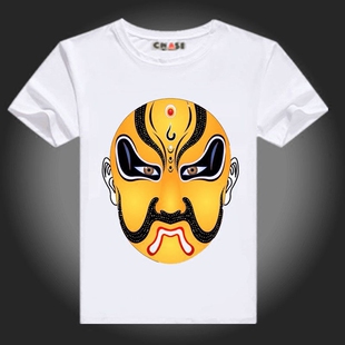 T恤半袖 短袖 体恤男女中国风上衣潮 新款 京剧脸谱图案印花2026夏季