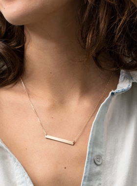 新品14K包金项链简约光面横牌