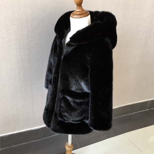 2025冬季 带帽宝宝棉服加厚大衣 男童女童仿皮草水貂外套儿童中长款