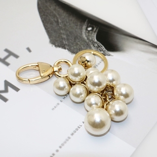 浅金银色枪黑色金属仿珍珠 串珠 钥匙扣包挂件装饰包挂钥匙挂扣