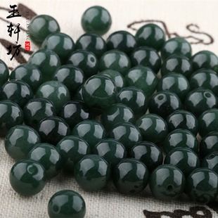 天然和田玉青玉散珠手串手链项链珠子diy饰品配件青墨玉黑珠圆珠
