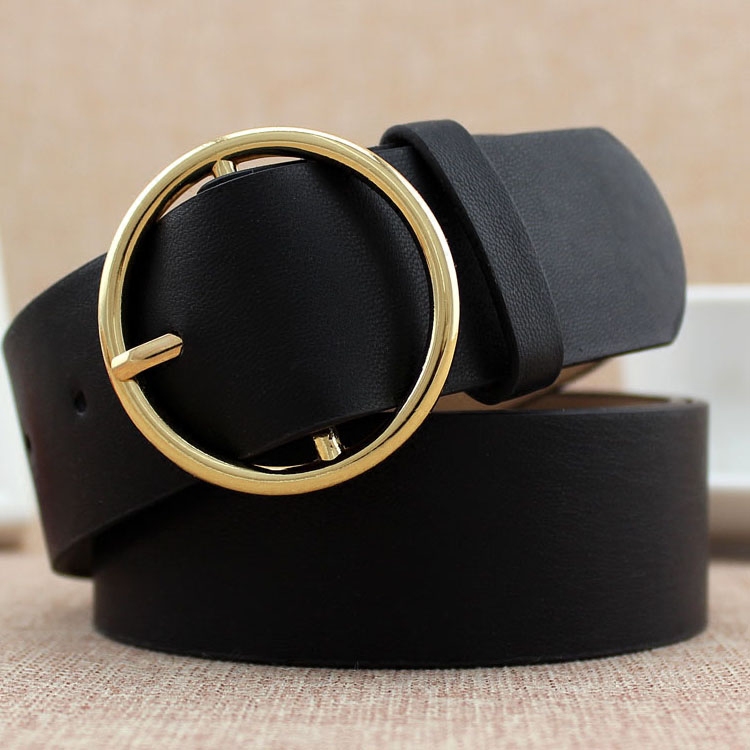 韩国休闲风百搭圆扣黑色女士皮带