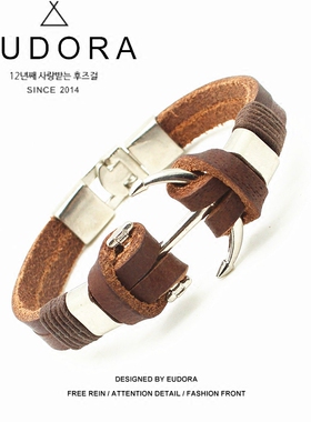 dw欧美风真皮船锚男士情侣手链