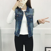 Mùa thu 2019 sản phẩm mới của phụ nữ lỗ tay áo vest vai cỡ lớn denim vest retro nhỏ vest ngắn - Áo vest áo dạ nữ