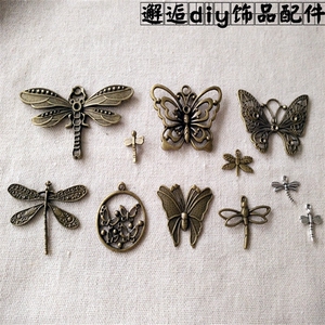 复古diy饰品配件手工串珠项链手链材料古铜合金蜻蜓挂饰吊坠