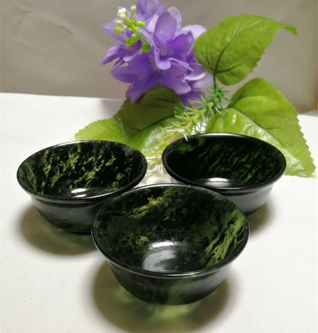 酒泉夜光杯祁连山墨玉墨绿玉平碗精品玉石酒具酒杯茶具