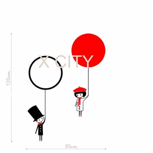 童趣绅士女士与气球儿童房可爱漫画墙贴纸卧室宿舍PVC墙纸贴画