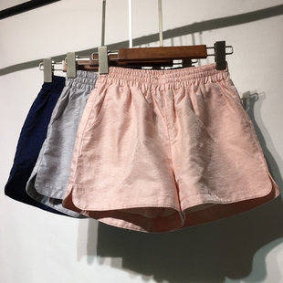 松紧高腰热裤 宽松显瘦阔腿裤 女夏学生韩版 酷酷啦闪光棉麻休闲短裤