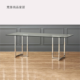 北欧不锈钢餐桌椅loft简约铁艺长方形办公桌复古桌子洽谈桌会议桌