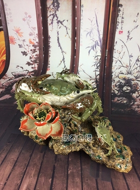 螃蟹步步高佛山陶瓷公仔蟹子摆件别墅客厅公司会所办公室摆设招财