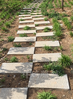 别墅花园林景观庭院草坪汀步石头踏步石材大理石铺地石板脚踏石雕